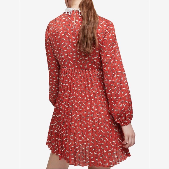 NWT Maje Rouges Raina Horse-Print Jacquard Dress with Guipure Collar Size US 4 - Picture 2 of 13